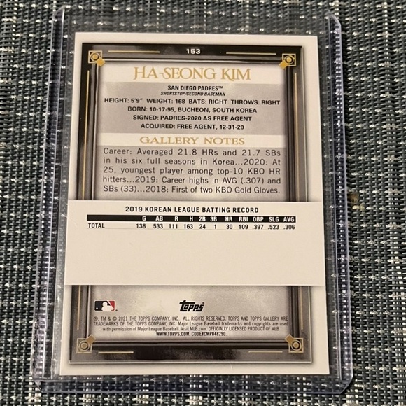 SUPER RARE ⚾️ PRINTER PROOF 2021 Topps Gallery Ha-Seong Kim MLB Card - Picture 2 of 4